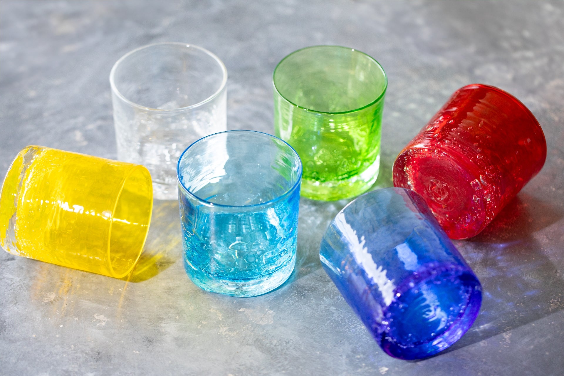 琉球ガラスの海風 ネオン ロックグラス 青 水 緑 赤 黄 クリア