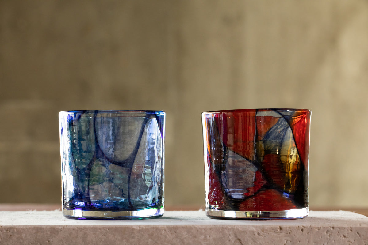琉球ガラスの海風 ステンド ロックグラス 青 赤 オンラインストア 人気
