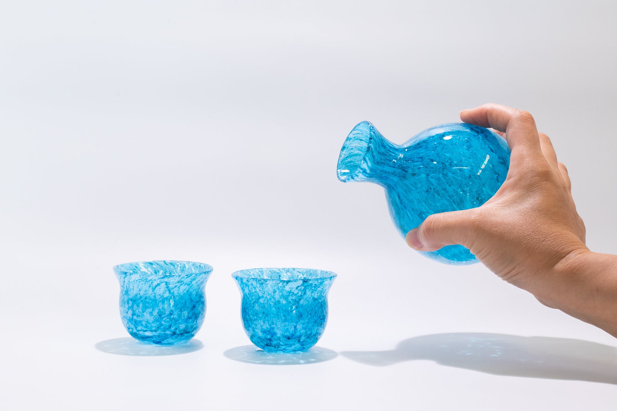 琉球ガラス酒器5個セット 晩酌が楽しくなる酒器セット ピンク／ムラサキ【琉球ガラス工房