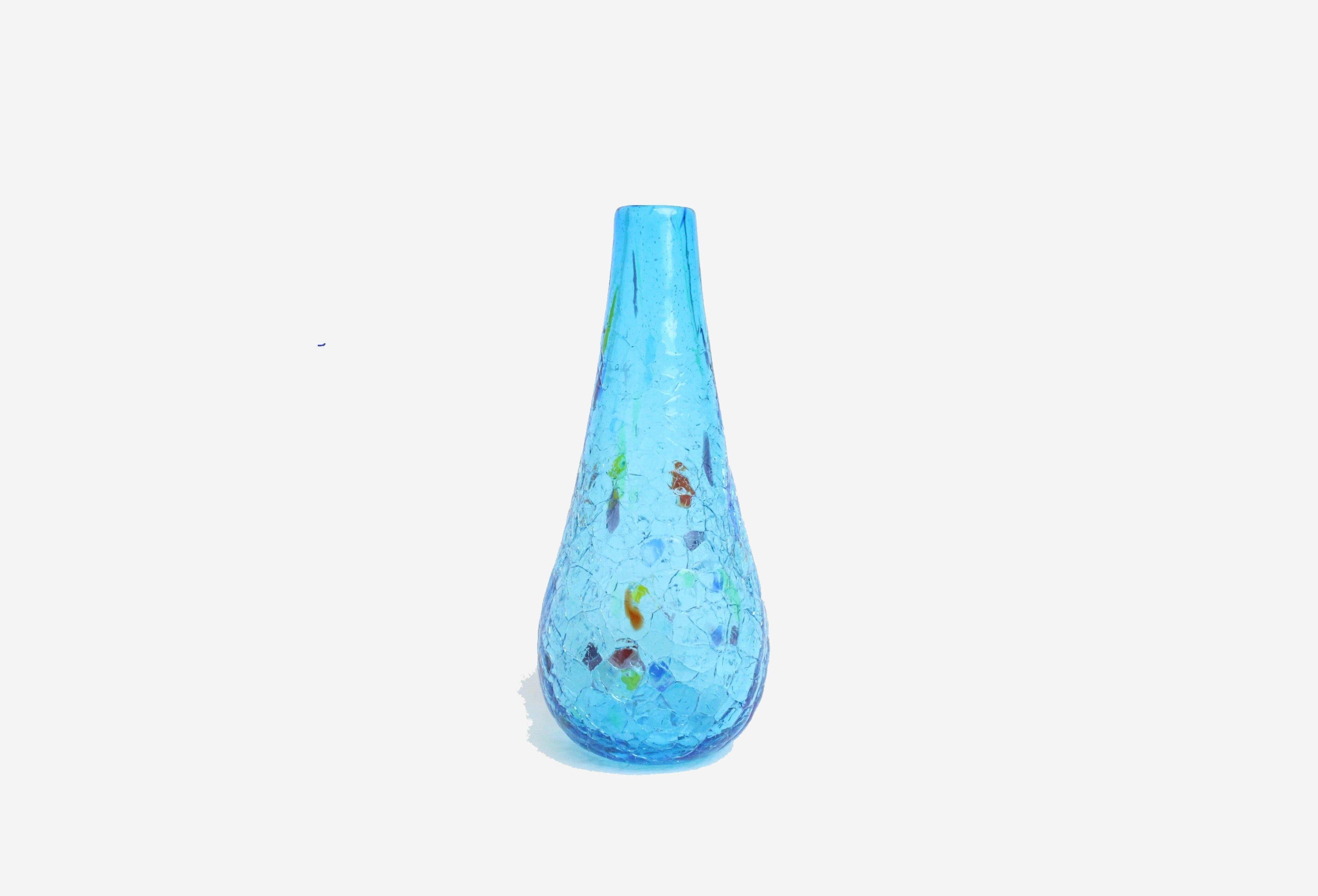 沖縄 大き目琉球ガラス アイスクラック花器 美術品 - 工芸品