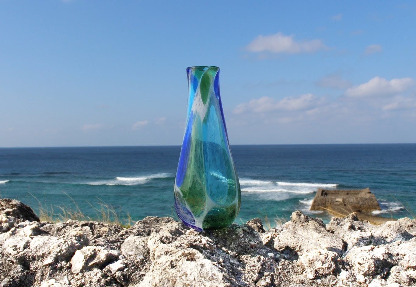 琉球ガラスの海風 海想花瓶 青 オンラインストア 人気商品