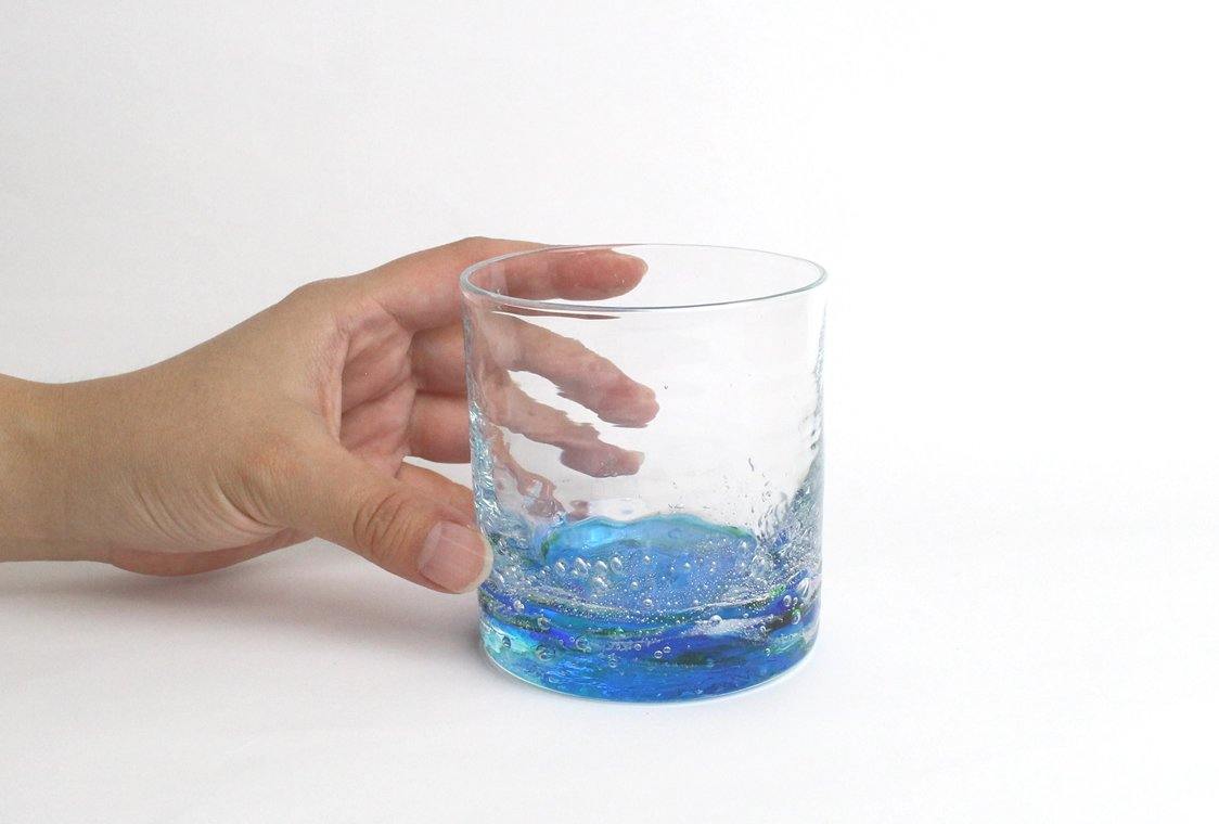 琉球ガラス 青の洞窟 ロックグラス レギュラー サイズ 海風 UMIKAZE O